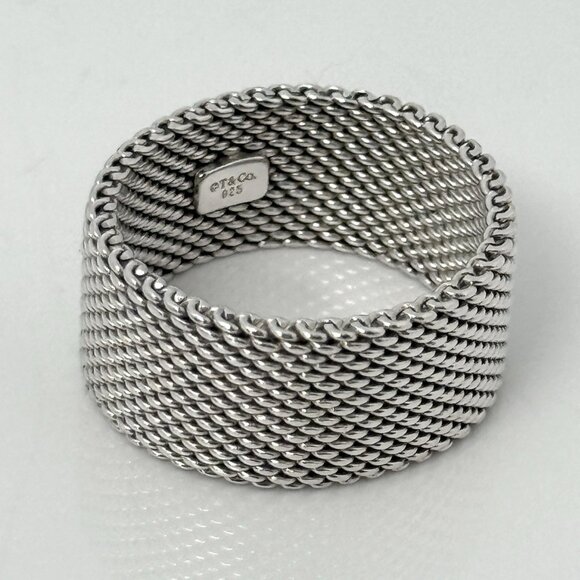 Size 6 Tiffany & Co Somerset Mesh Weave Firm Solid Ring in Sterling Silver - Picture 1 of 8